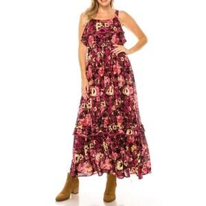 A Collective Story Floral Tiered Maxi Sun Dress Fudge Women's Size Medium